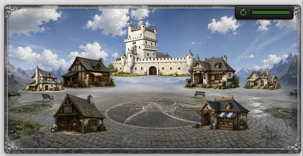 Центральная площадь Ashveil: замок, кузница, почта, лавки